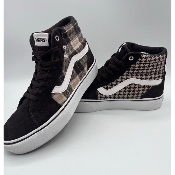 Vans Sk8-Hi Women's 9.5 Brown Suede Plaid / Houndstooth High Top Sneakers - Picture 3 of 6